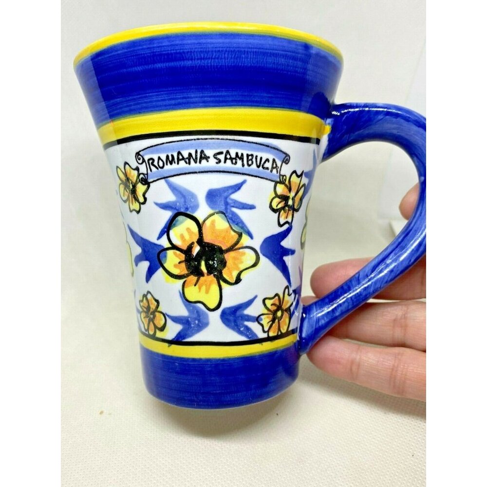 Romana Sambuca Mug Blue & Yellow Flowers Ceramic Coffee Cup Italy Style